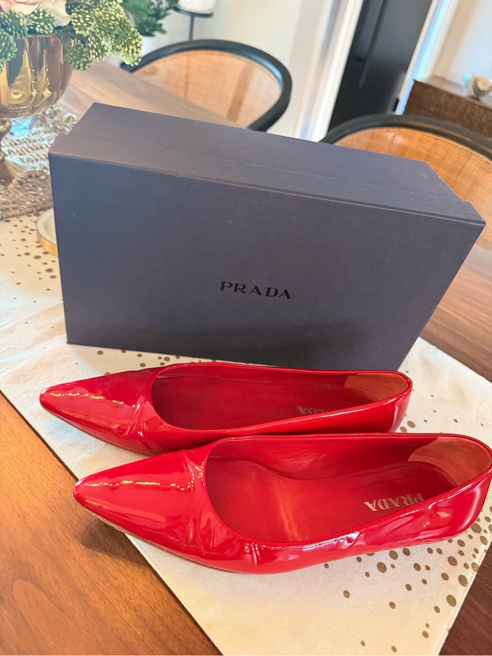 Authentic Prada Red Patent Pointed-Toe Flats